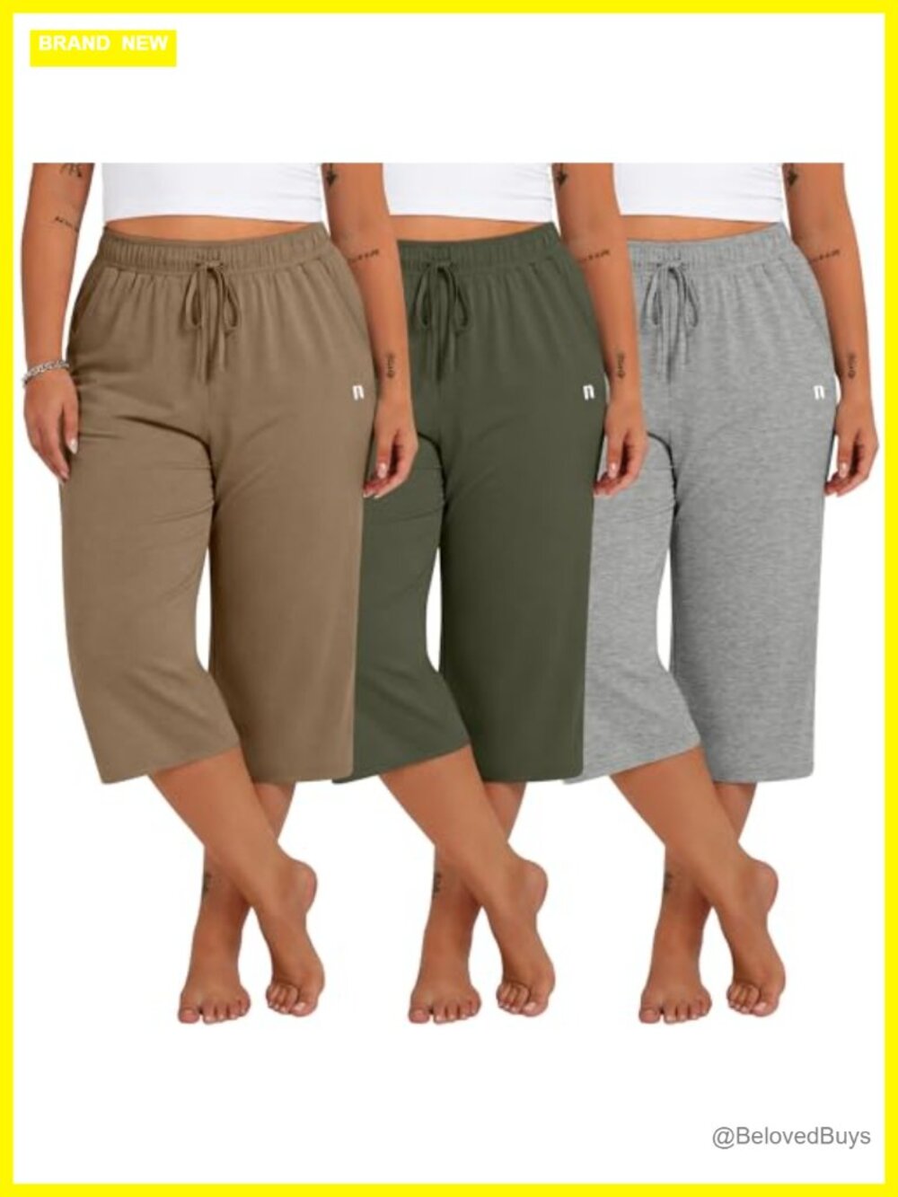 Plus Size Capri Sweatpants 3 Pack with Pockets Wide Leg Cropped